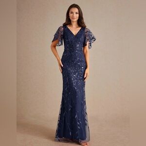 NWT Azazie UpStudio Twilight Blue Embroidered MOB/MOG Dress